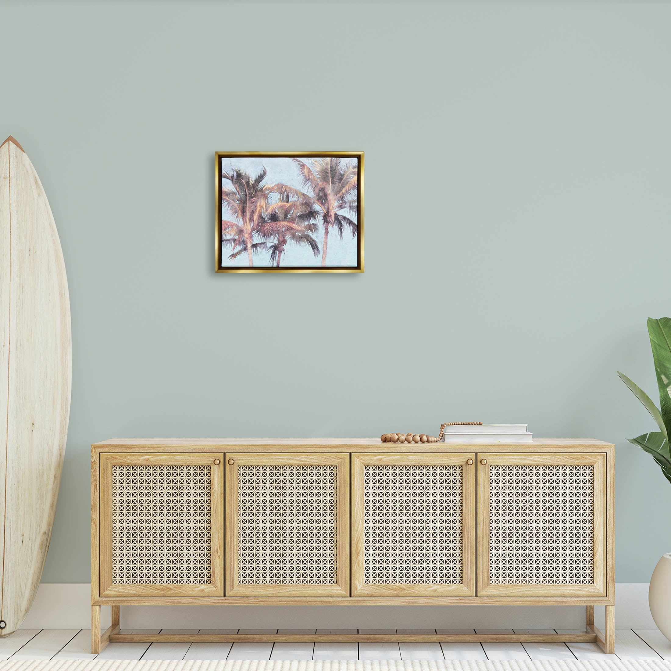 Stupell Industries Looming Palm Trees Tropical Sky Graphic Art Metallic Gold Floating Framed Canvas Print Wall Art, Design by Nina Blue