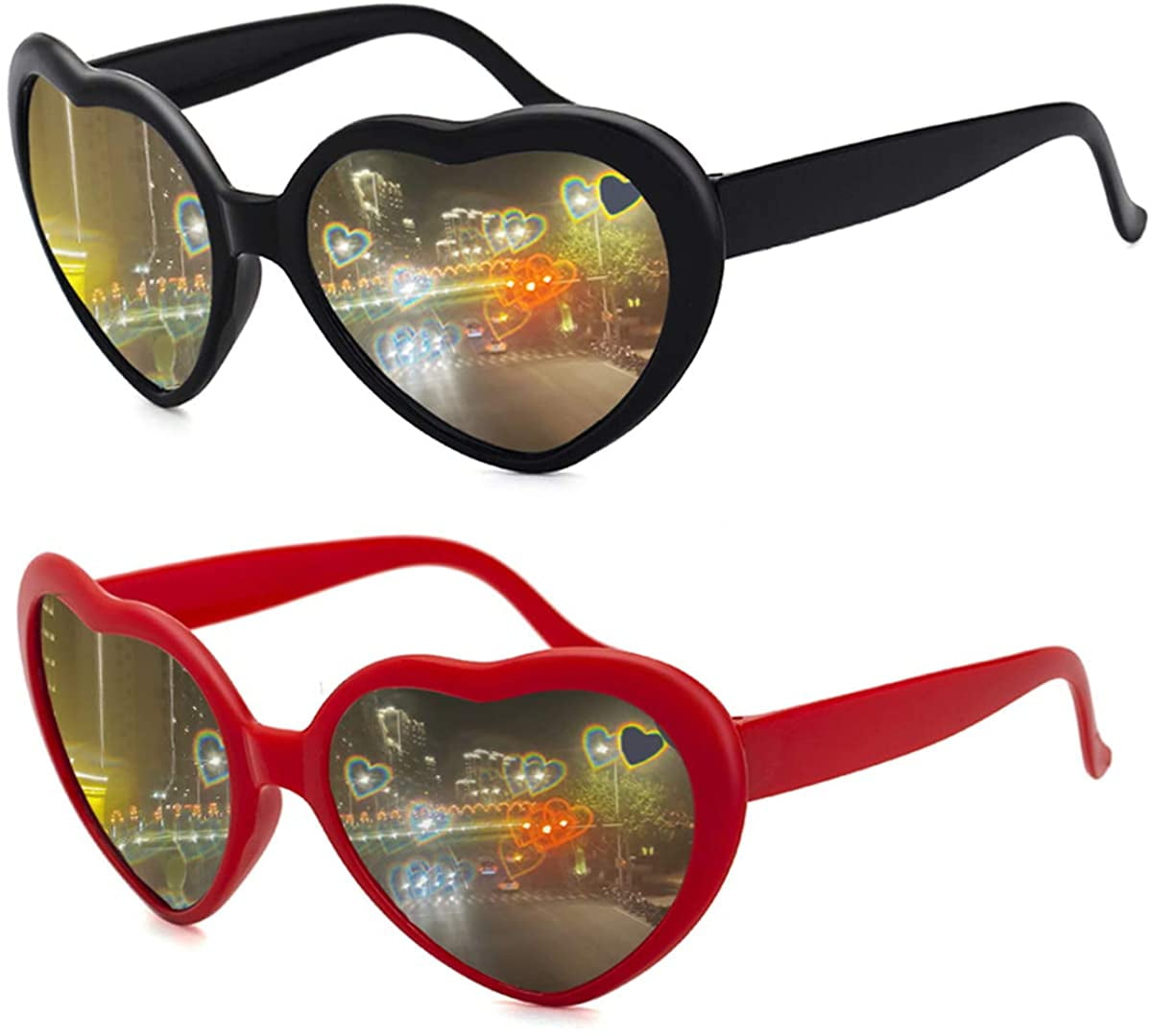 Festivals Party and More Love Heart Shaped Glasses Light Changing Heart Effect Diffraction Glasses for Women Men Raves 