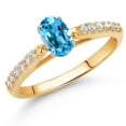 thumbnail image 2 of Gem Stone King 10K Yellow and White Gold Oval Swiss Blue Topaz and White Lab Grown Diamond Engagement Ring for Women (0.73 Cttw, Gemstone November Birthstone, Available in Size 5, 6, 7, 8, 9), 2 of 4
