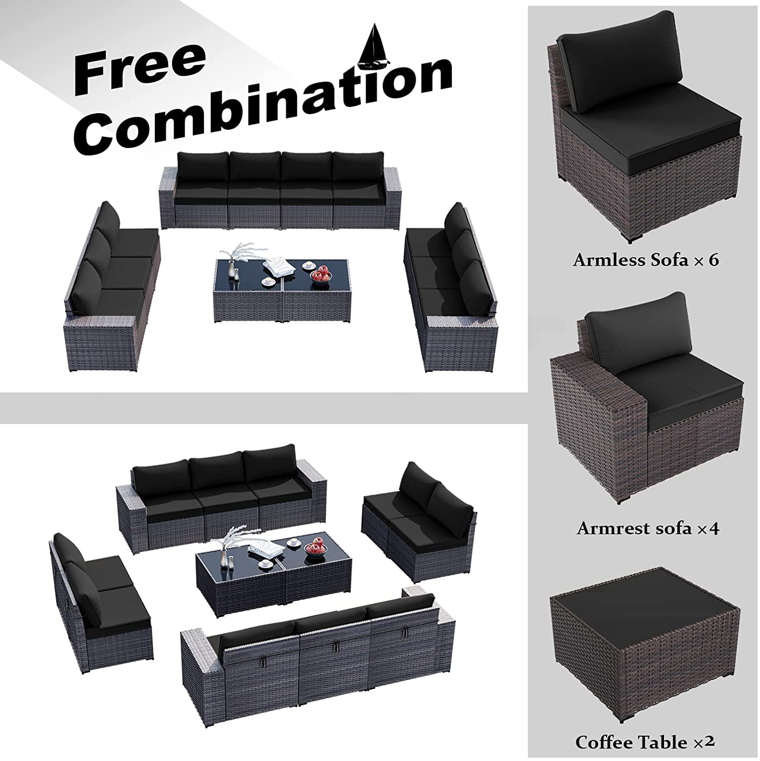 Gotland 12 Pieces Outdoor Patio Furniture Set PE Rattan Wicker