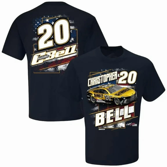 2 Sides Christopher Bell #20 2025 Navy Patriotic Tee , Joe Gibbs Racing For Car Fan Shirt