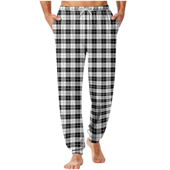 Mlzmgr Mens Pajama Joggers Lounge Plaid Pj Flannel Bottom Sleep Pants with Pockets and Drawstring