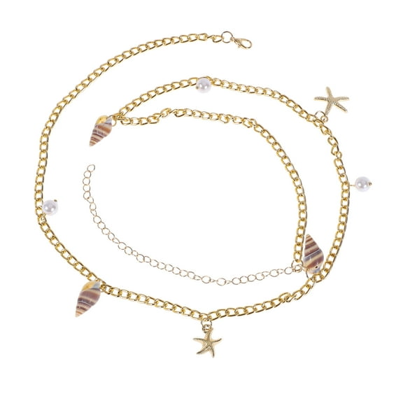 Unique Bargains 1 Pc Adjustable Waist Belt Delicate Bohemian Beach Shell Bohemian Tie Belt Women Gold Tone