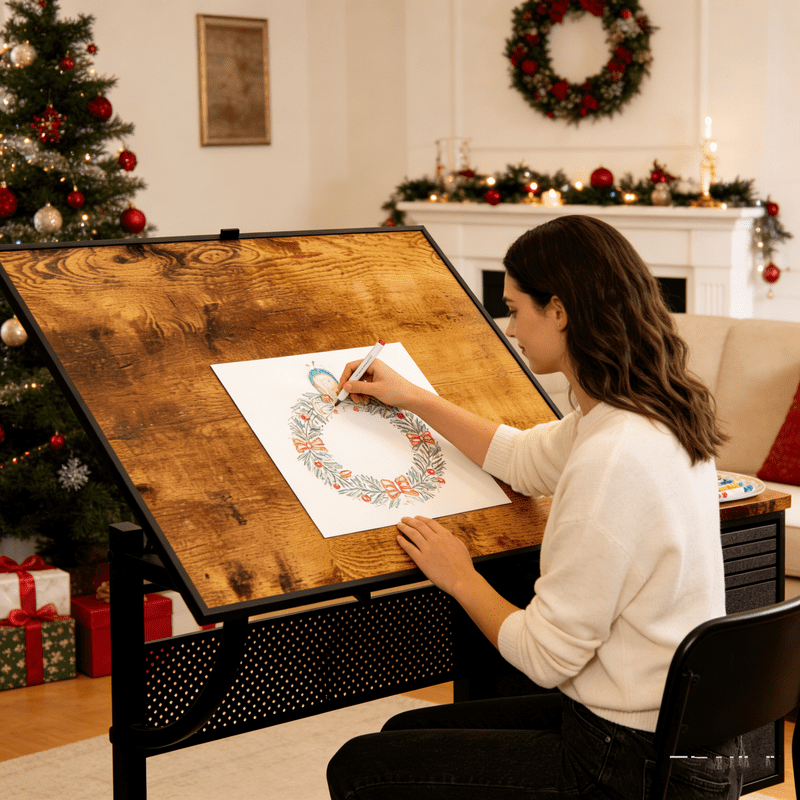 SDJPOI 1500 Pieces Large Puzzle Table with Wooden Cover, Adjustable Height & Angle Puzzle Table with 4 Trays & 2 Drawer, drafting table for Adults Christmas Birthday Gift