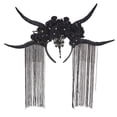 thumbnail image 1 of Diadema de cuerno de antílope para Halloween, diadema con piezas para el cabello, aro de flores para el cabello para fiesta de máscaras, accesorios Negro, 1 of 7