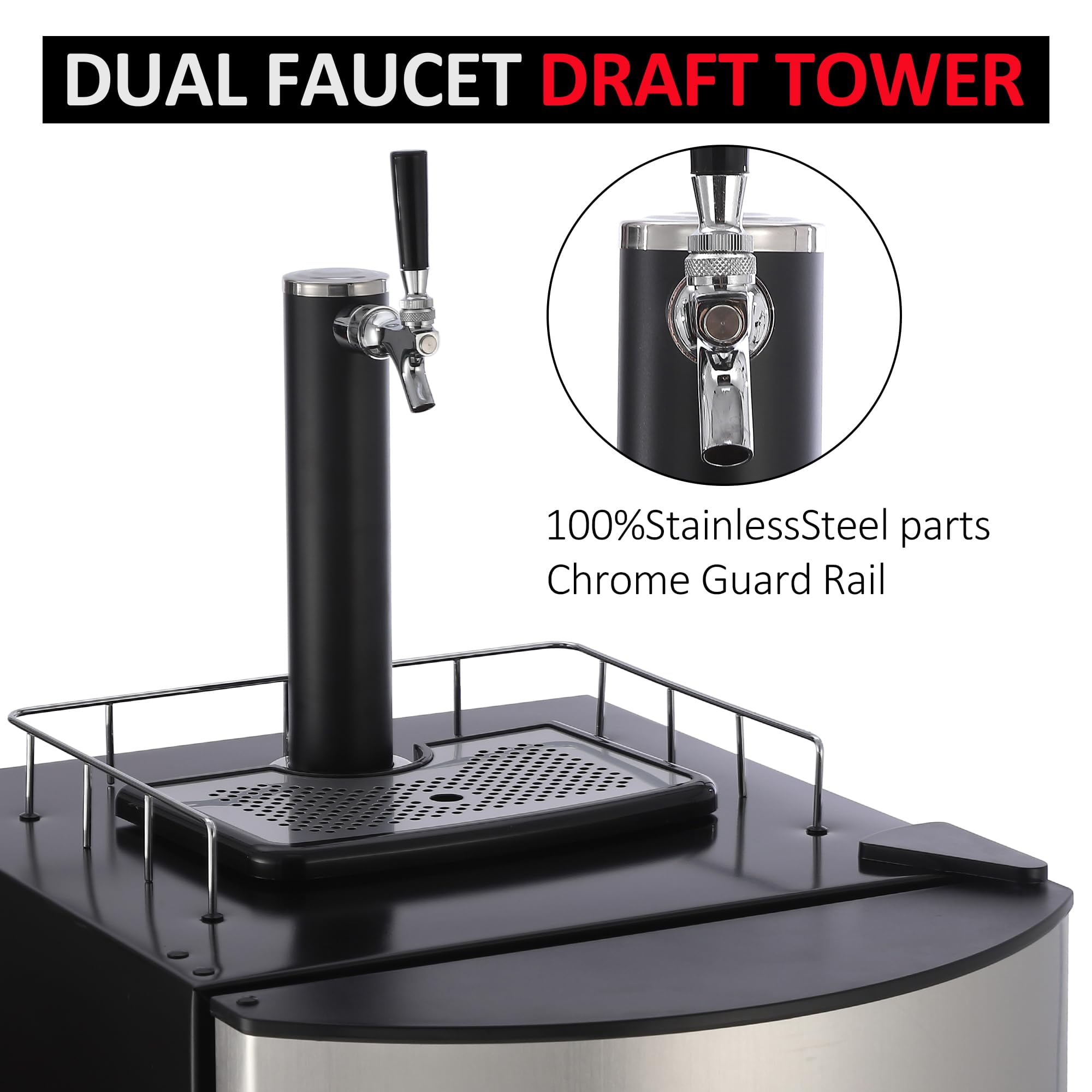 2024 New Beer Kegerator, Single Tap Draft Beer Dispenser, Full Size Stainless Steel Keg Refrigerator With Drip Tray, CO2 Cylinder, 32°F- 50°F Temperature Control, 128L