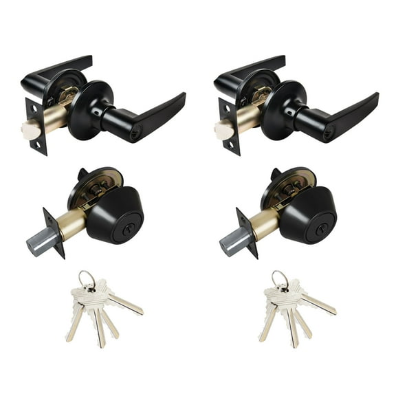 Oil-Rubbed Bronze Entry Door Handle Combo Lock Set with Deadbolt and 8 SC1 Keys Total (2-Pack, Keyed Alike)
