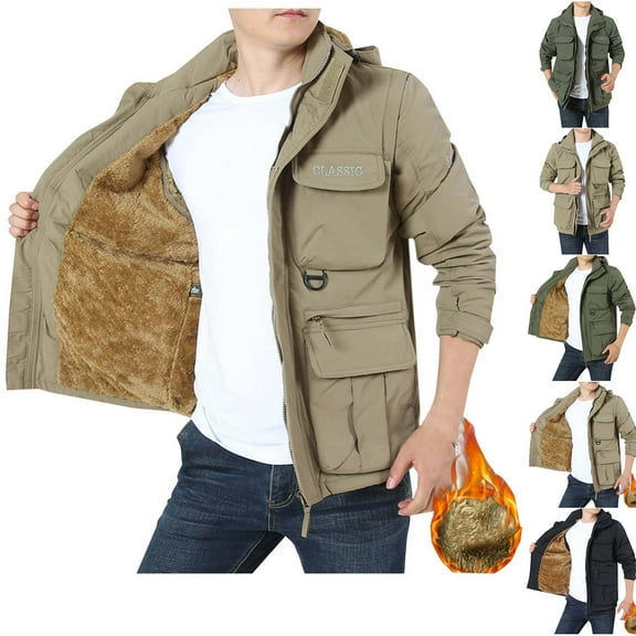 Miluxas Men's Ski Jacket Winter Warm Snow Coat Waterproof Windbreaker Hooded Work Outerwear Snowboarding Jackets Khaki