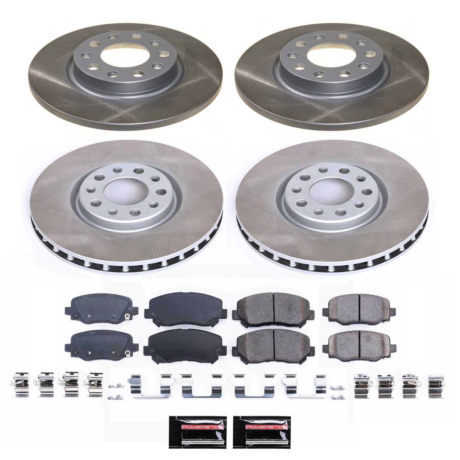 PowerStop Front and Rear Semi-Coated Rotor and Low-Dust Ceramic Brake Pad Kit SC7288