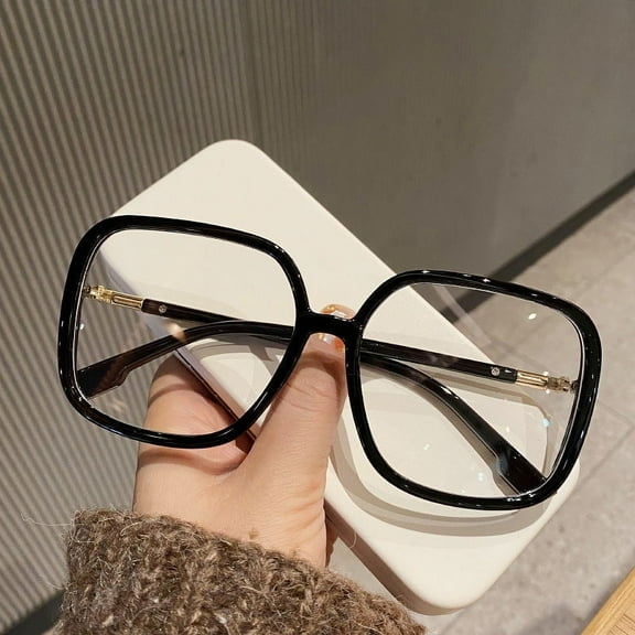 Blue Light Blocking Glasses Metal Frame Resin Lens Full Frame Box Style Eyewear for Round Faces with Transparent and Black Frame Options