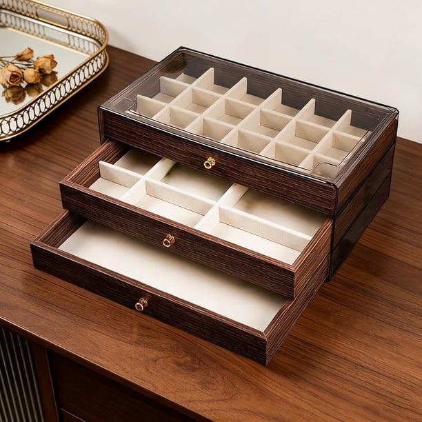 Joyero con compartimentos, multifunción, rectangular, organizador de 3 , estuche de almacenamiento para pulseras, anillos y colgantes. Estilo A