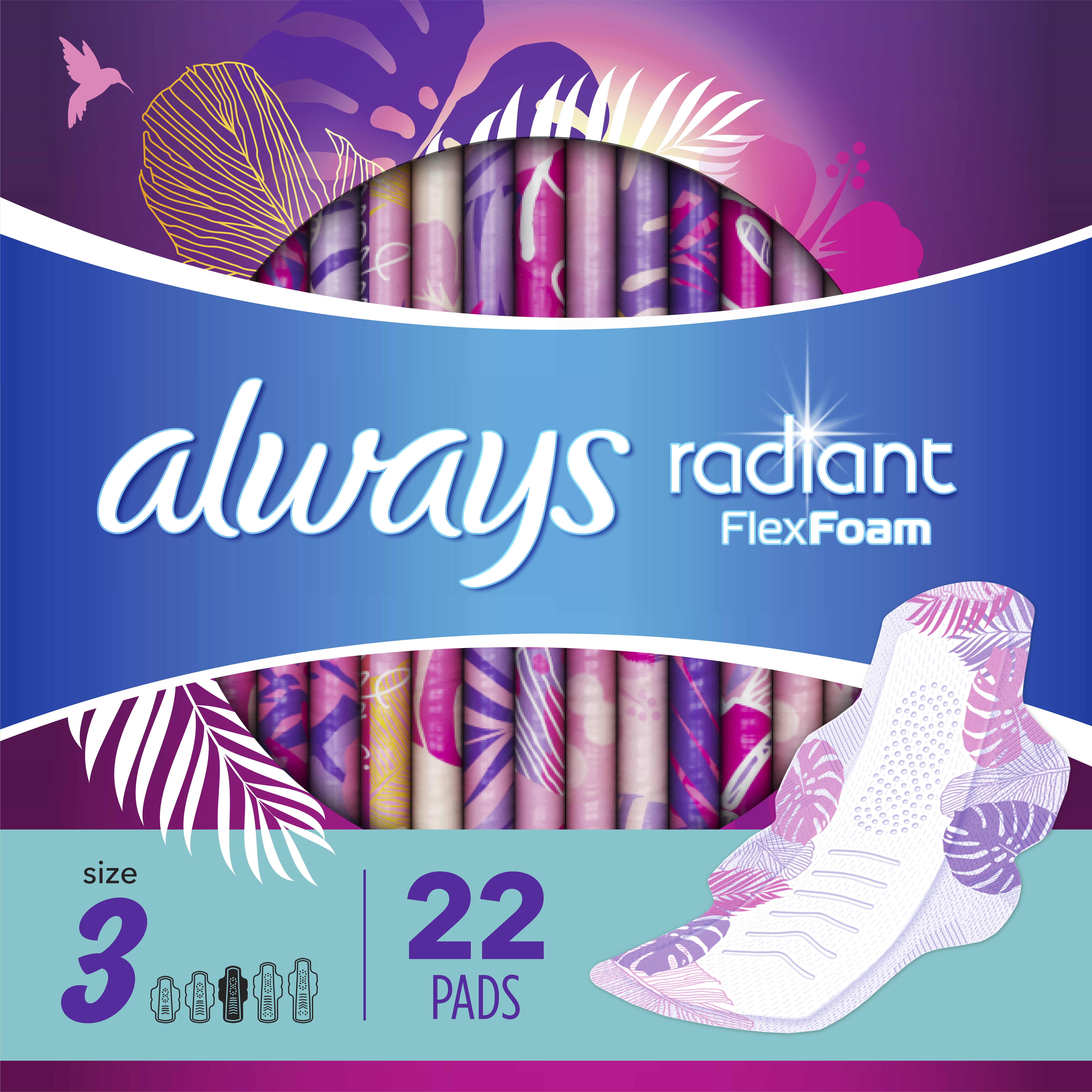 Always Radiant Pads, Winged, Scented, Extra Heavy, Size 3, 22 ct