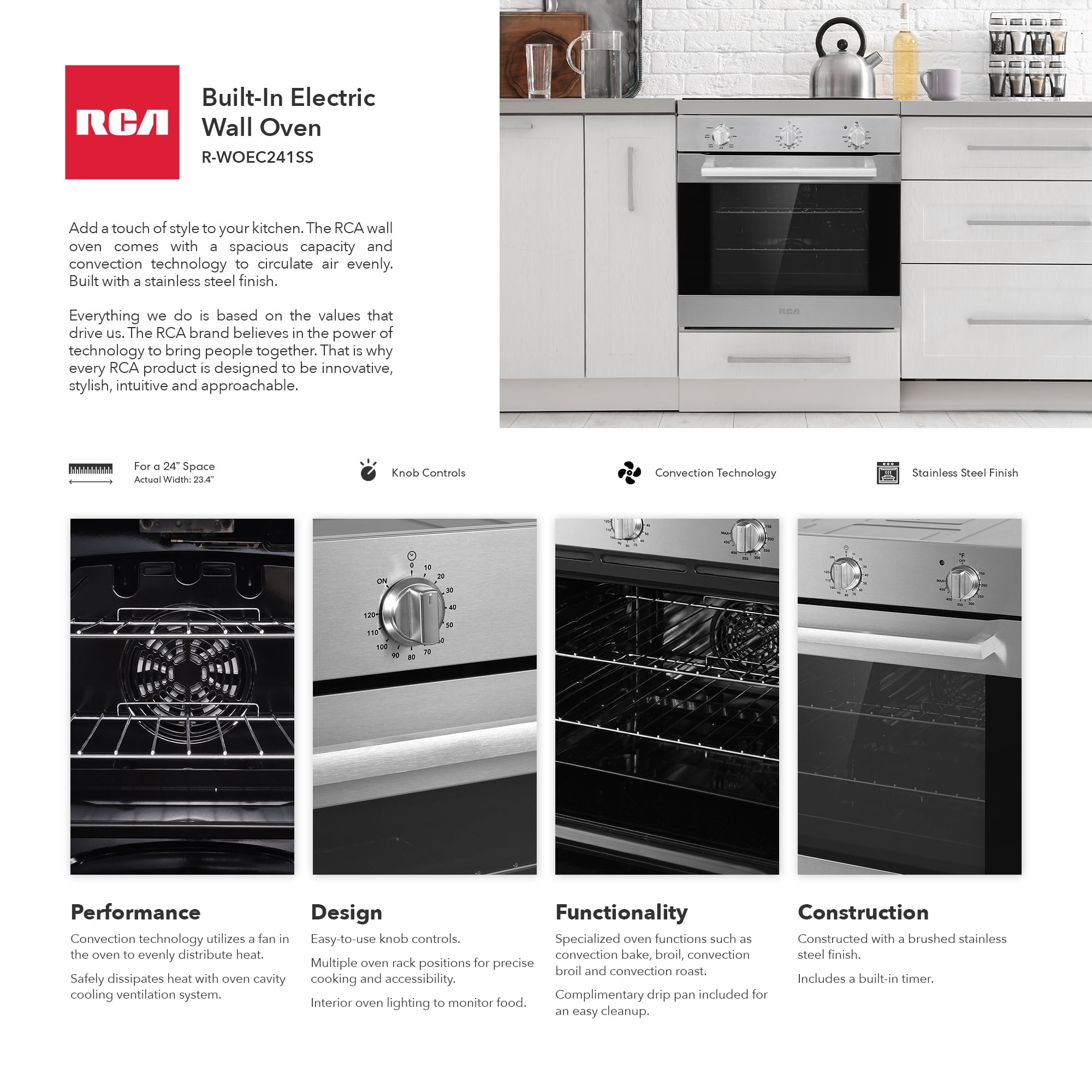 24 in. Century Collection 3.25 cu. ft. Electric Wall Oven, Convection, 7 Functions, Knob Controls in Stainless Steel