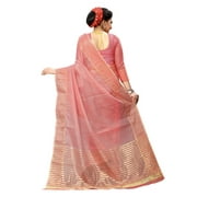 Peach-Coloured & Navy Blue Striped Zari Ilkal Saree - 21460152