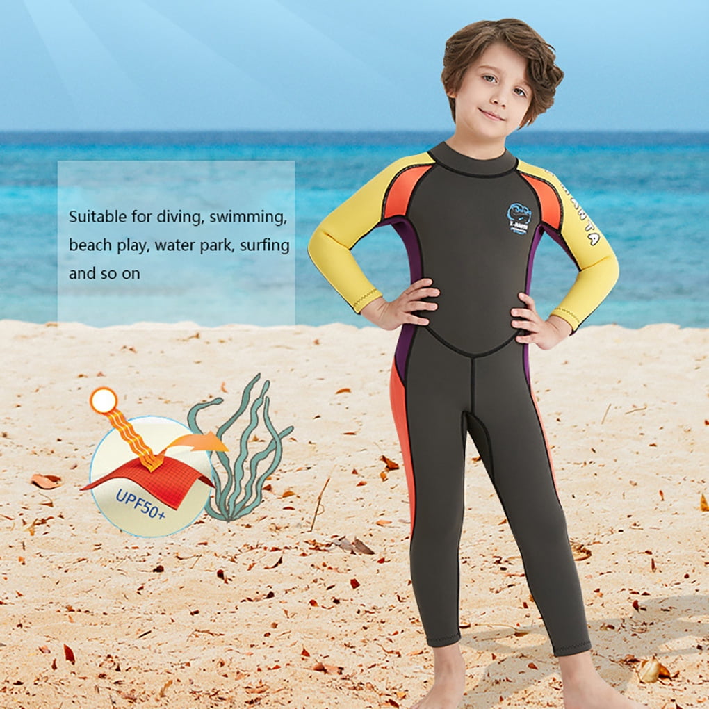 Kids Wetsuit Wetsuits Neoprene Children's Scratch Resistance UV Protection Snorkeling Swimsuit with Back Zipper Surf Suit Green yellow sleeve XL 2.5MM