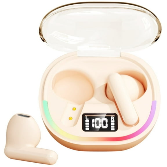 Wireless Earbuds Bluetooth 5.3 Headphones 40H Playtime with LED Display, ENC Noise Cancelling Earbuds, Beige
