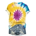 thumbnail image 4 of VBTAPA Tie Dye T-Shirt for Women Funny Contrast Color Short Sleeve Tops Summer Casual Loose T Shirts Round Neck Soft Comfy Tee on Sale Multicolor L, 4 of 5