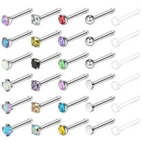 ZS 30Pcs/Set 20g Opal Ball Nose Ring Piercing Round Crystal Nostril Piercing Nose Bone/L Shaped/Nose Screws Nose Stud Piercing