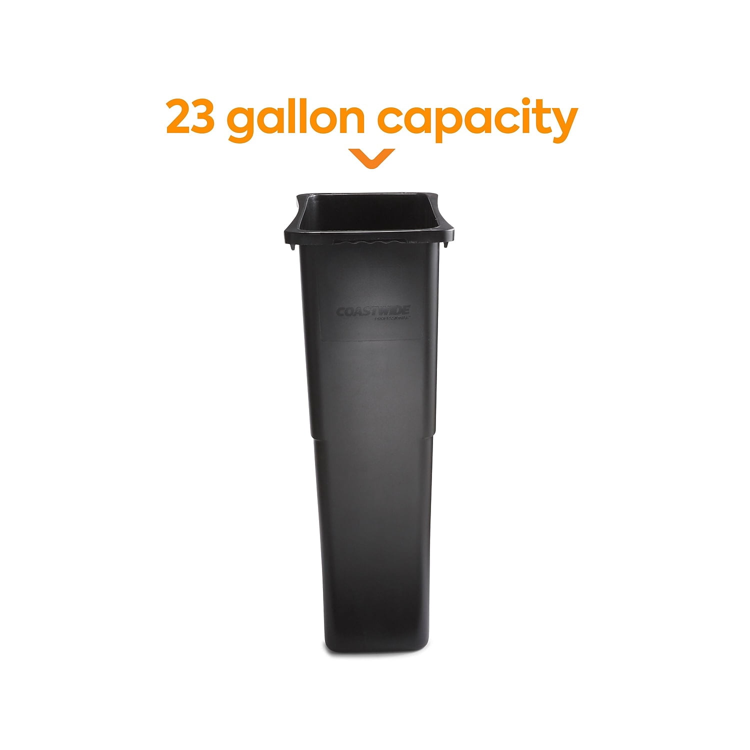 Staples Coastwide Professional Slim Plastic Trash Can with no Lid Black 23 Gal. (CW50718)