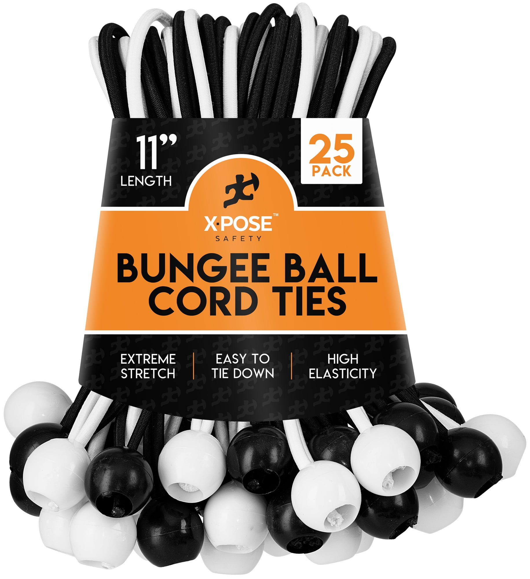 Xpose Safety Bungee Ball Cords 11" 25 Pack Heavy Duty Assorted Colors