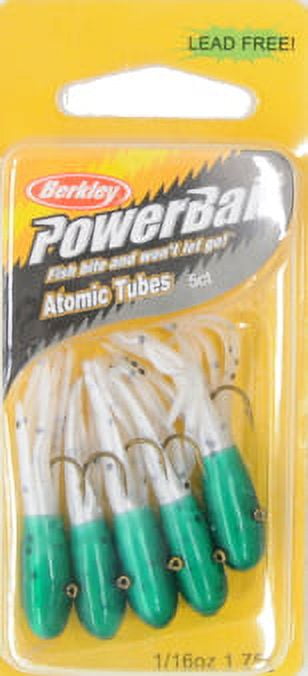 Berkley PowerBait Pre-Rigged Atomic Tubes Fishing Bait, Dark Green Pearl/Black Pepper
