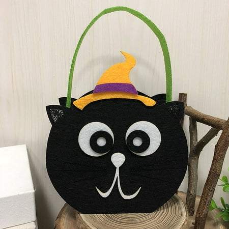 Halloween Non-Woven Candy Bag Trick or Treat Kids' Candy Bucket with Handle Halloween Party Costumes Supplies Decoration--Black