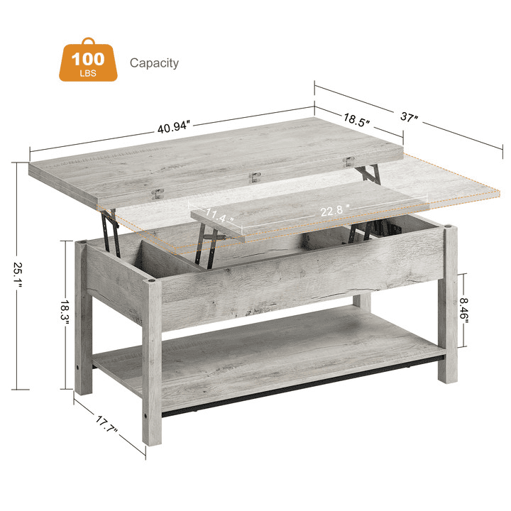 GUNAITO Lift Top Coffee Table 4 in 1 Multi-Function Convertible Coffee Table with Storage, Modern Coffee Table Converts to Dining Table for Living Room, Grey
