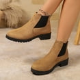 thumbnail image 7 of Women's Ankle Boots Chunky Low Heels Booties Slip On Elastic Fall Short Boots Women Round Toe Casual Solid Suede Comfortable Bootie Outdoor Non-Slip Hiking Riding Boot Walking Shoes Earthy Yellow, 7 of 7