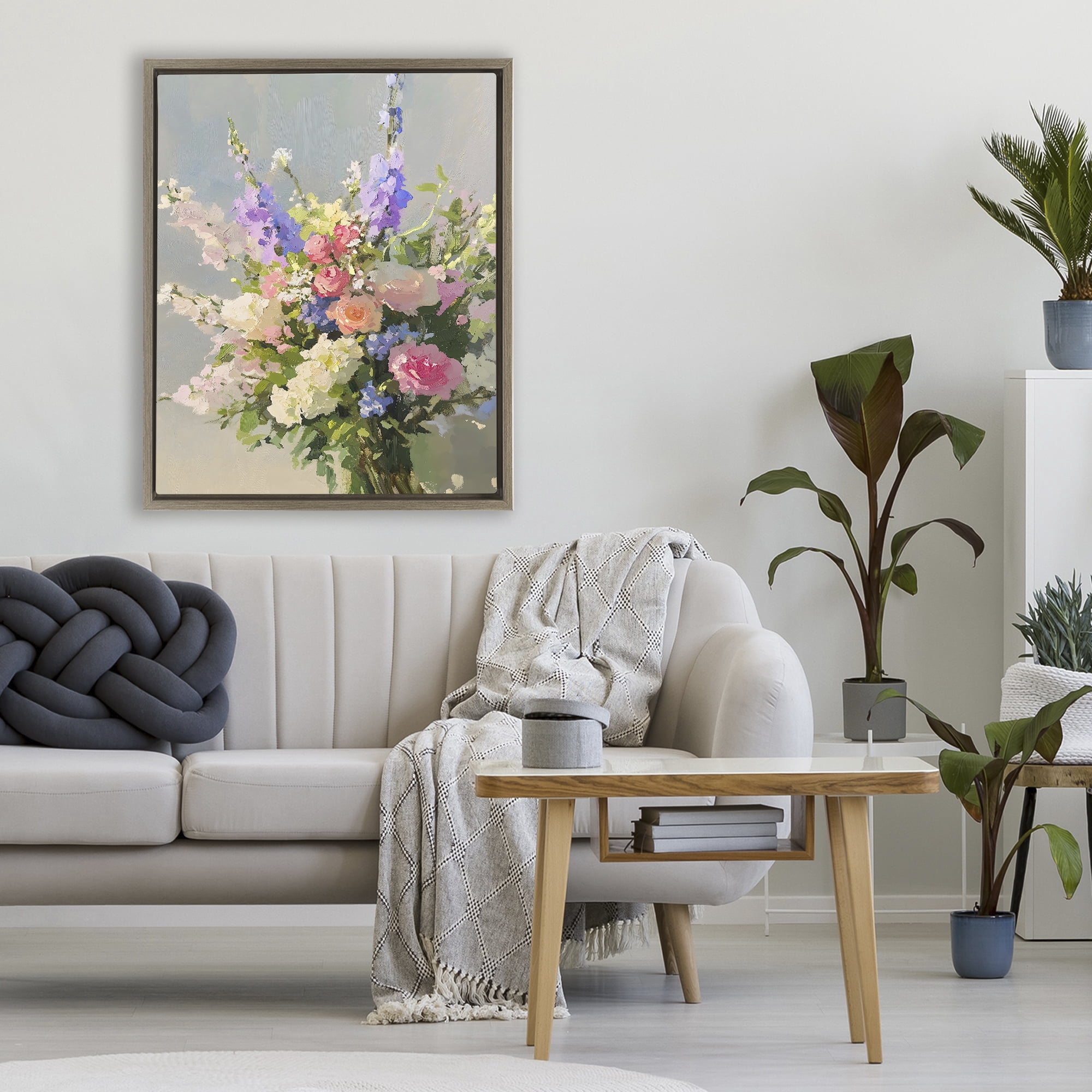 Stupell Industries Romantic Pastel Garden Bouquet Brown Framed Floater Canvas Wall Art, design by The Prints Vibe