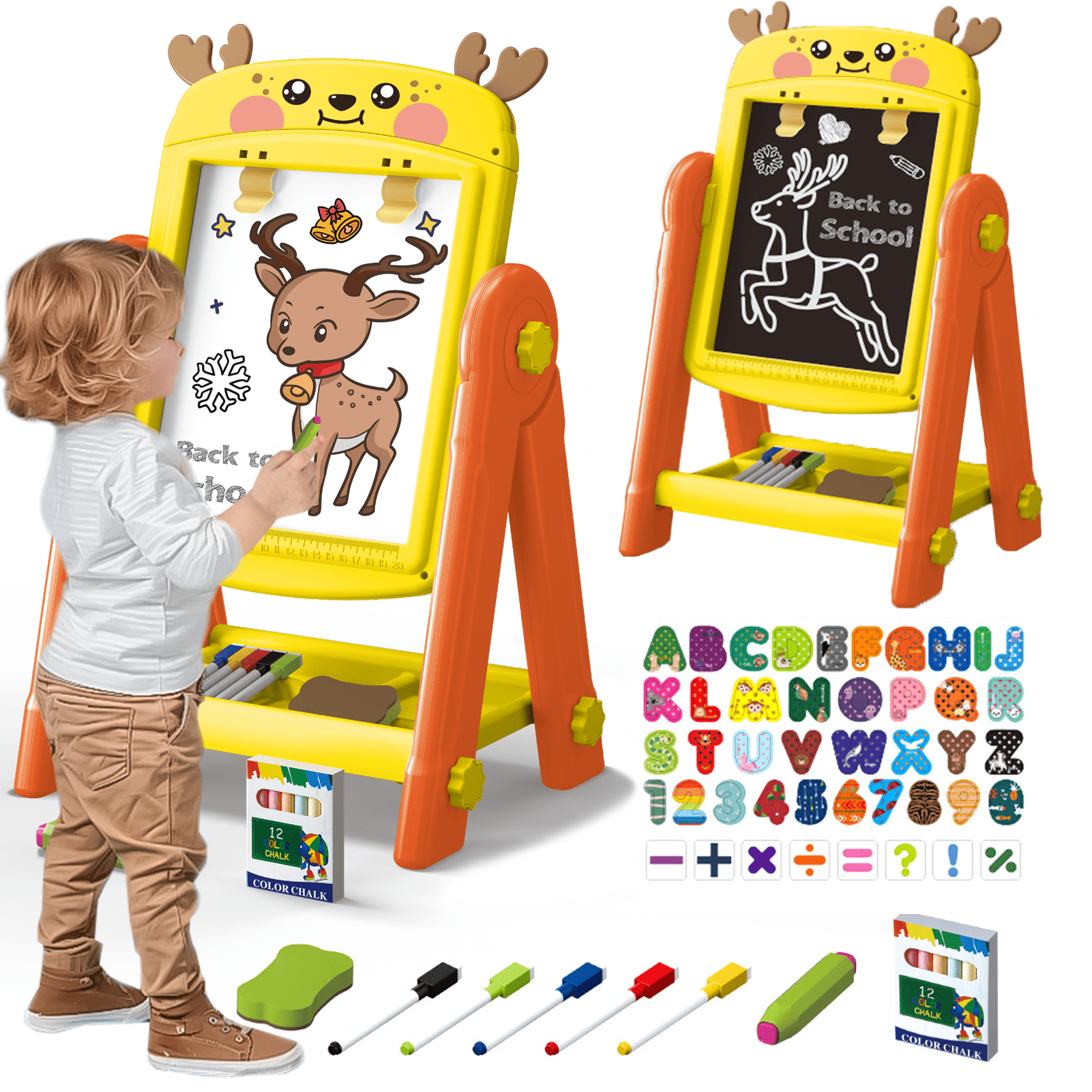LINXUXIE Easel for Kids, Magnetic Drawing Board for Boys & Girls, Birthday Gift for 1-3 3-5 5-8 Year Old