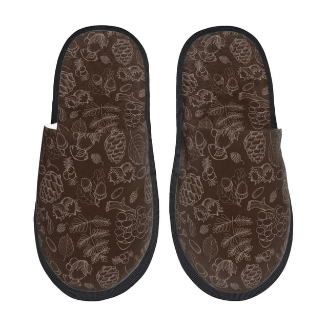 Fotbe Autumn Brown Plants Pantuflas Peludas para Mujer con Estampado, Zapatillas de Peluche, Zapatos de Invierno para Casa, Uso Interior y Exterior-Medium