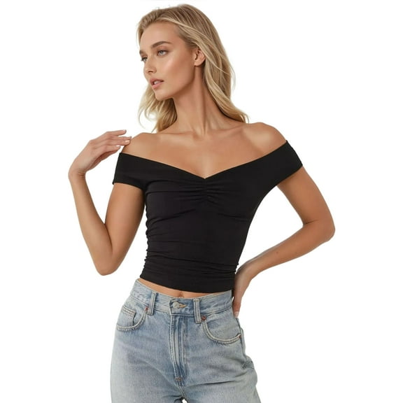 Off Shoulder Slim Fit Boat Neck Top