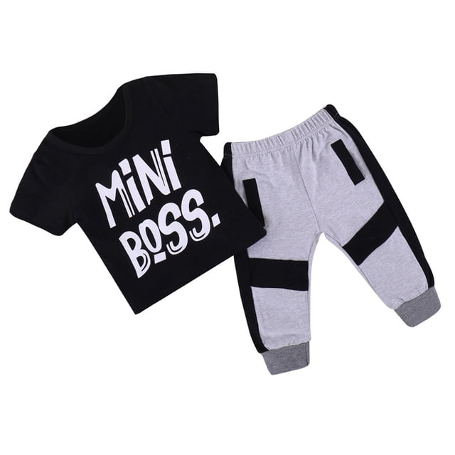 Qarigey 2 uds., conjunto de bebé, camiseta para niño, camiseta de manga corta, Top, pantalones, ropa de verano conjuntos de ropa Negro 80cm Qarigey AP003141-01