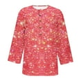 thumbnail image 4 of SnZhen Casual Loose 3/4 Sleeve Tops for Women Fashion Printed Glittering Button Round Neck Comfortable T-shirt Top Red S, 4 of 5
