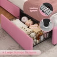 thumbnail image 7 of Full Bed Frame with 4 Drawers, LED Lights,Princess Velvet Upholstered Platform Bed for Girls,Adjustable Headboard-Crown,Heavy Steel Slats Support, Pink, 7 of 7