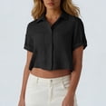 thumbnail image 2 of GUACER Women's Cropped Button Down Shirts Casual Cotton Linen Short Sleeve Tops Summer Collared Blouses for Ladies, 2 of 7