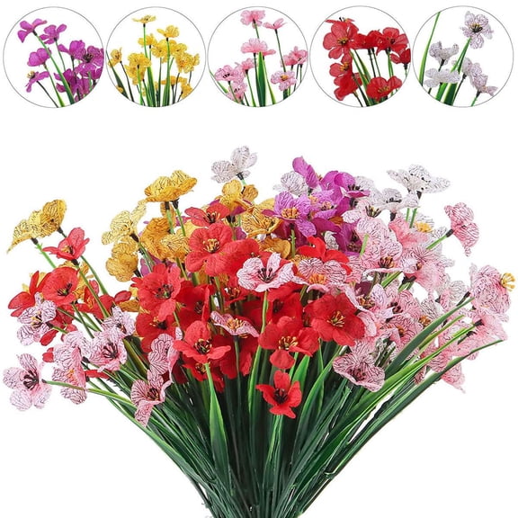 BadPiggies 10 Bundles Artificial Flowers No Fade Plastic Violet UV Resistant Hanging Plants for Outdoor Garden Porch Window Decor (Multicolor)