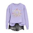 thumbnail image 4 of Arlun Halloween Funny Sweatshirt for Women Sequin Pumpkin Cart Graphic Printed Pullover Tops Long Sleeve Hoodless Shirt Casual Fall Fashion Sweatshirts for Everyday Wear Purple XL, 4 of 6