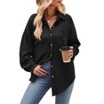 thumbnail image 1 of Camisa de mujer, blusas lisas, camisa de gofre, camisas elegantes, blusas con cuello en V, blusa túnica, blusa camisera de manga larga con botones, blusa camisera informal, festiva S-XXL, 1 of 6