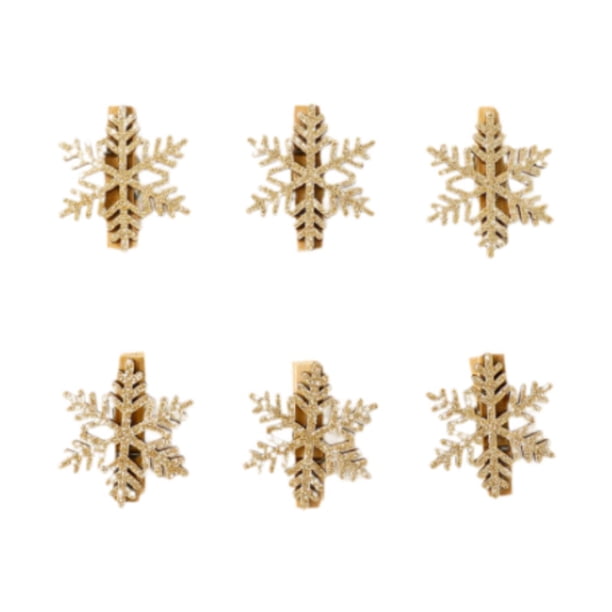 6 piezas de árbol de Navidad de madera colgante colgante decoración navideña decorativa con clips Copo de nieve dorado