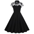 thumbnail image 4 of Wycnly Dresses for Women Graduation Party Vintage Mesh Patchwork Tie Pleated Swing 1950S Dresses Lapel Short Sleeve Solid Summer Midi Formal Dress Navy l, 4 of 7