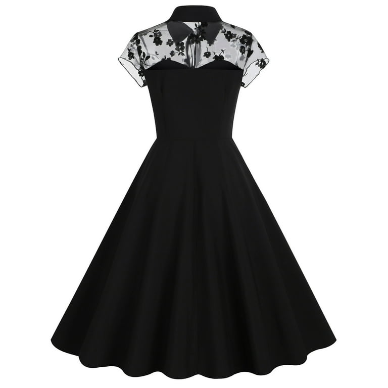 Wycnly Formal Dresses for Women Graduation Party Vintage Mesh Patchwork Tie  Pleated Swing 1950S Dresses Short Sleeve Lapel Solid 2024 Summer Midi Dress  Navy l - Walmart.com