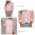 thumbnail image 3 of Blusa holgada de moda transpirable con botones y cuello vuelto de manga larga para mujer Rosa S, 3 of 4