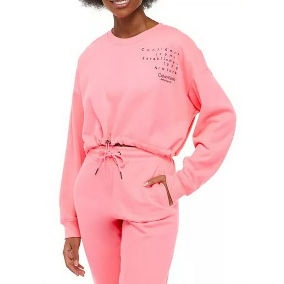 Calvin Klein Womens Performance Bungee-Hem Cropped Pullover Top,Neon Calypso,Large