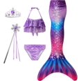 thumbnail image 3 of zocapuy Traje de baño de cola de sirena para niñas y niños Princesa Cosplay Traje de baño Conjuntos de bikini para fiesta (sin monoaleta), 3 of 4