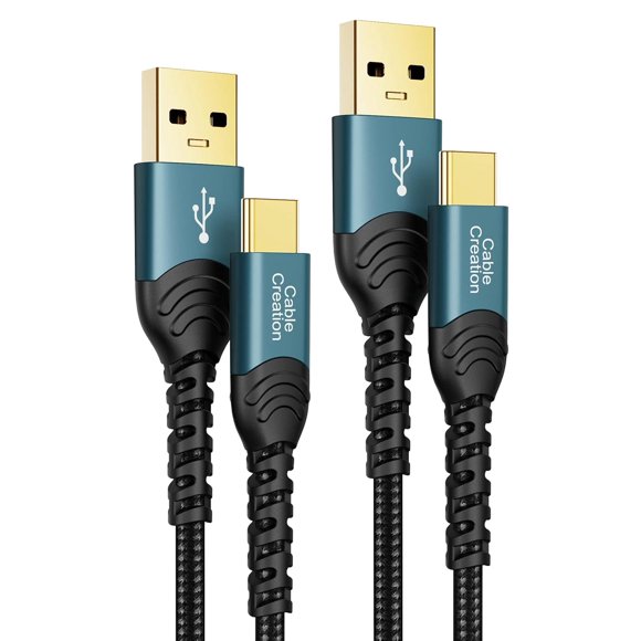 shiyou-USB A to USB C Cable 3A Fast Charging 2 Pack 3.3FT, USB Type C Charge Double-Braided Exterior Compatible with iPad Mini Galaxy S21 S20 S10 S9 Note 10 9 PS5 Controller, USB C Cord Blue