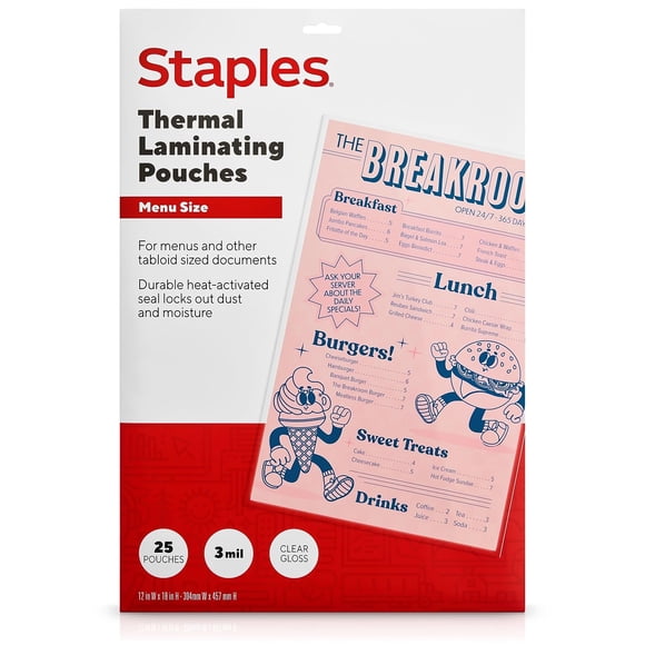 Bolsas de laminado STAPLES 30 x 45 cm, paquete de 25