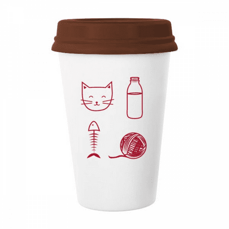 

Cat Fish Wool Ball Bottle Mug Coffee Drinking Glass Pottery Cerac Cup Lid