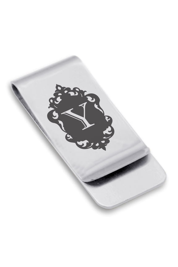 Stainless Steel Alphabet Letter Y initial Classic Slim Money Clip Credit Card Holder