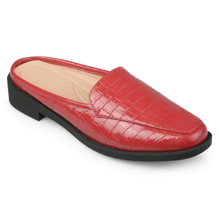 Brinley Co. Women's Faux Patent Square Toe Comfort-sole Croc Pattern Slide Mules